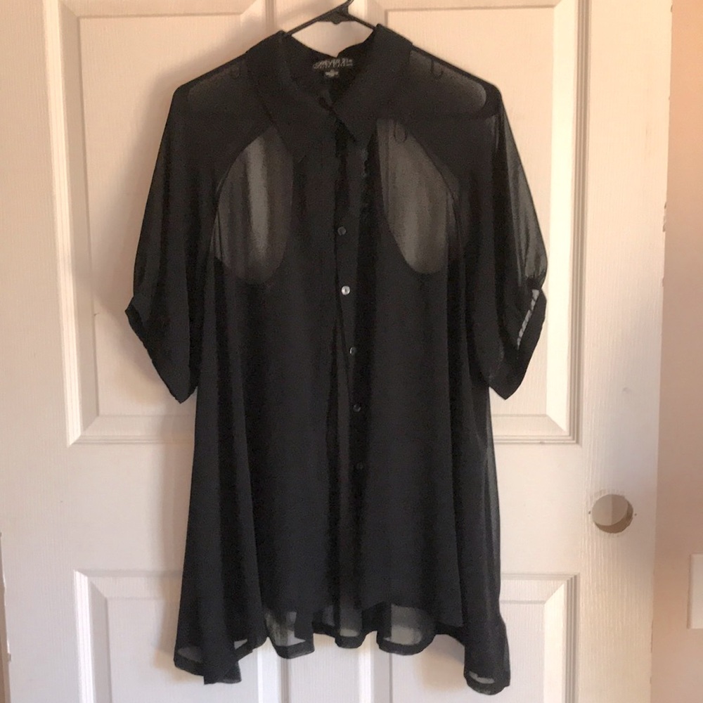 Forever 21+ Black Chiffon Top w/ Cutout Back